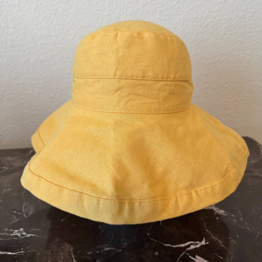 Scala Collezione Yellow Cotton Wide Brim Sun Hat Adjustable Drawstring One Size